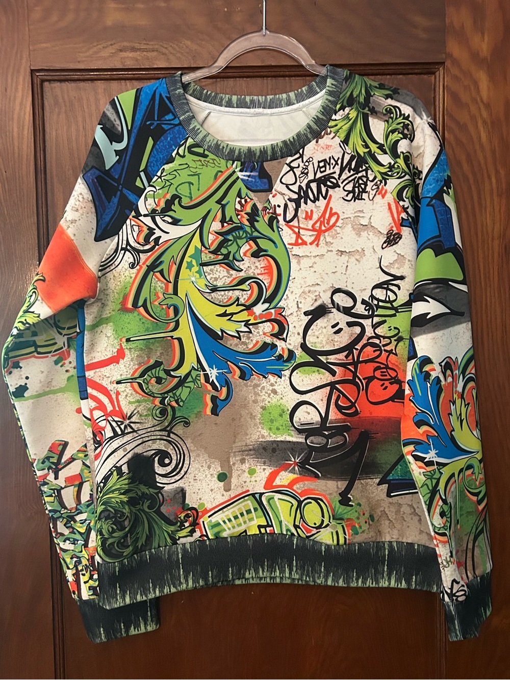 Versace Collection Graffiti Print Crewneck Long Sleeve Top Medium